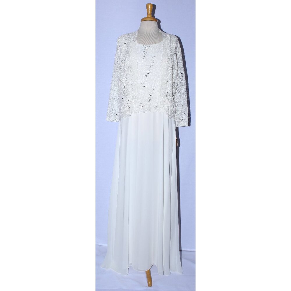 Fanny #1568 Lace & Chiffon Formal or Wedding Gown With Jacket-Size 2X-IVORY-NWT